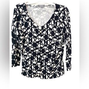 Scoop neck abstract circle print cardigan b&w